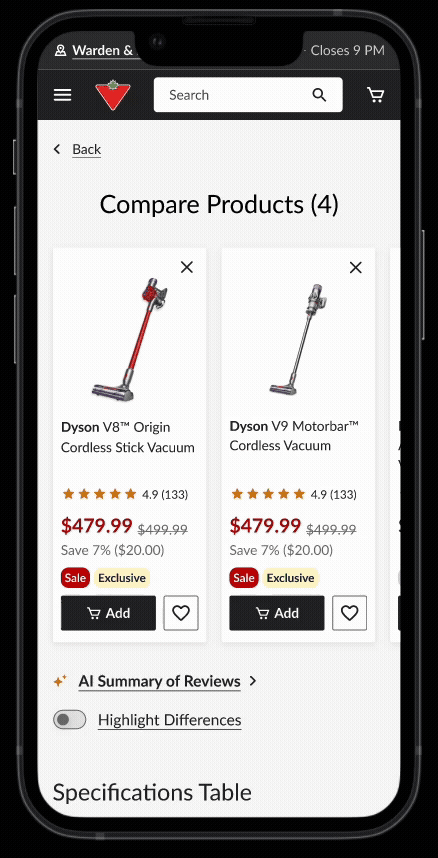 An image showing the collapsible product tiles feature
